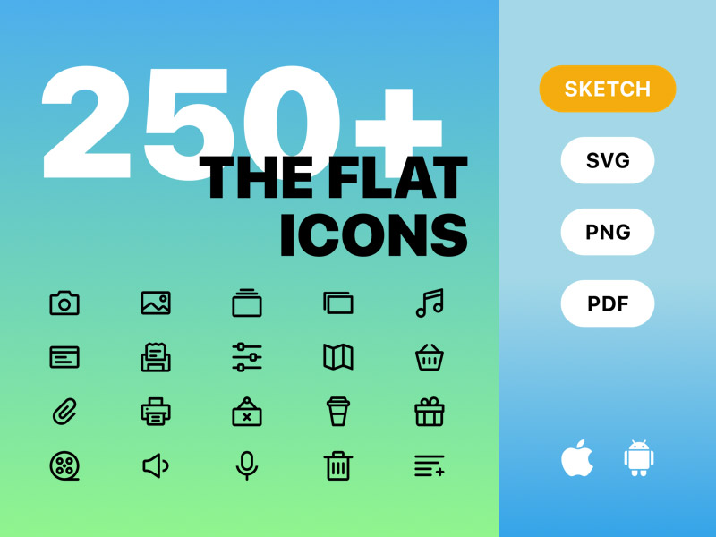 250+ Flat Icons (iOS, Android, Web)